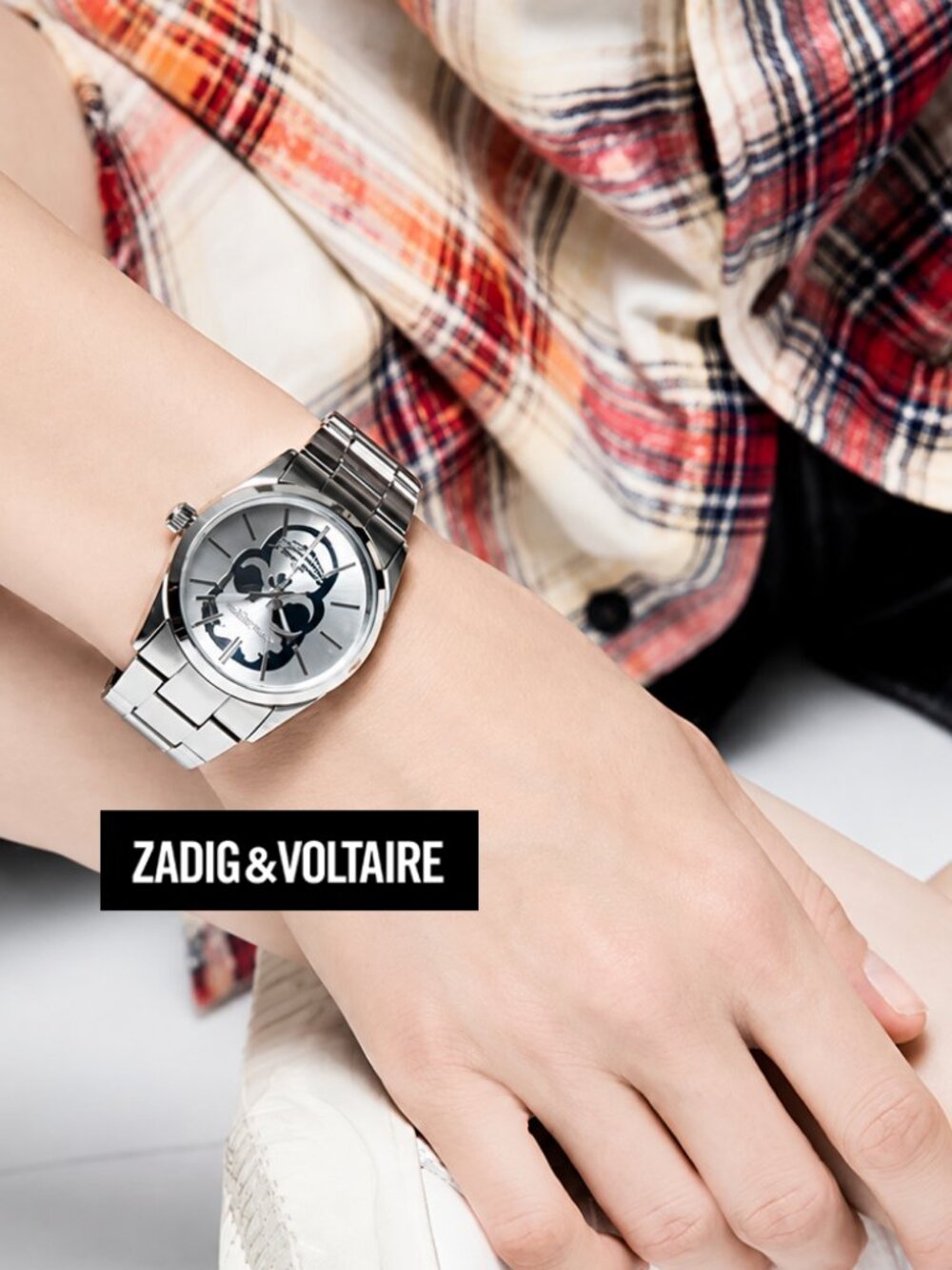 Stainless Steel Watch with Blue/Grey Skull Dial: unisex